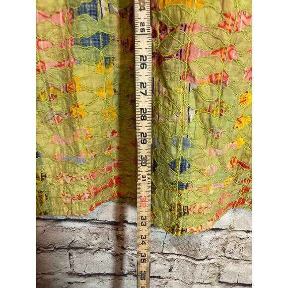 Neeru Kumar Artsy Tunic Top Womens Large Pea Green Art To Wear Embroidered RARE - Picture 8 of 12